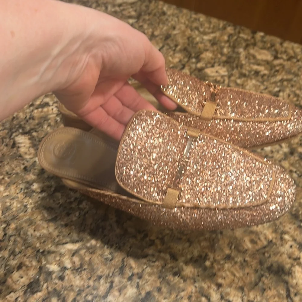 Tory Burch Amelia backless Glitter Mule Size 10M rose gold slide on shoe - Picture 13 of 13